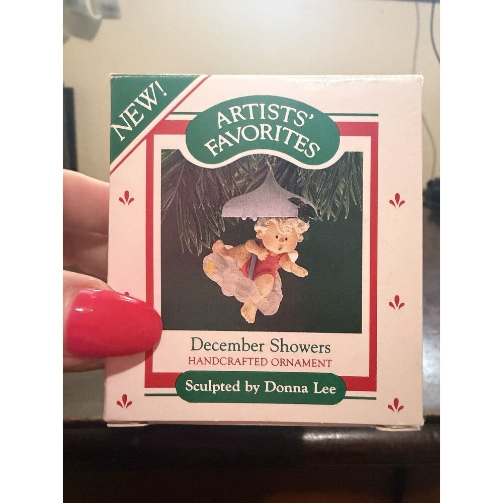 Hallmark Ornament December Showers 1987 Angel Cloud Umbrella Artist Donna Lee
